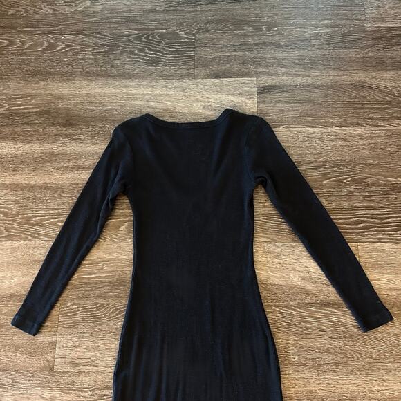 EUC James Perse Thermal Long Sleeve Maxi Dress Black Cotton Scoop Neck Rib Knit - Picture 11 of 16